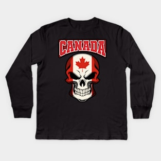 CANADA FLAG IN A SKULL EMBLEM Kids Long Sleeve T-Shirt